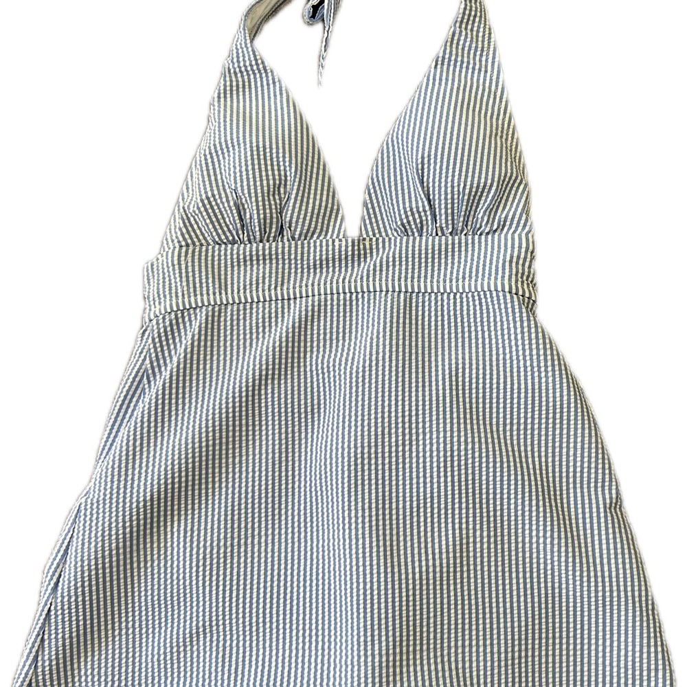 J.crew seersucker plunging halter swim dress size 6 Style#J2784 NWOT